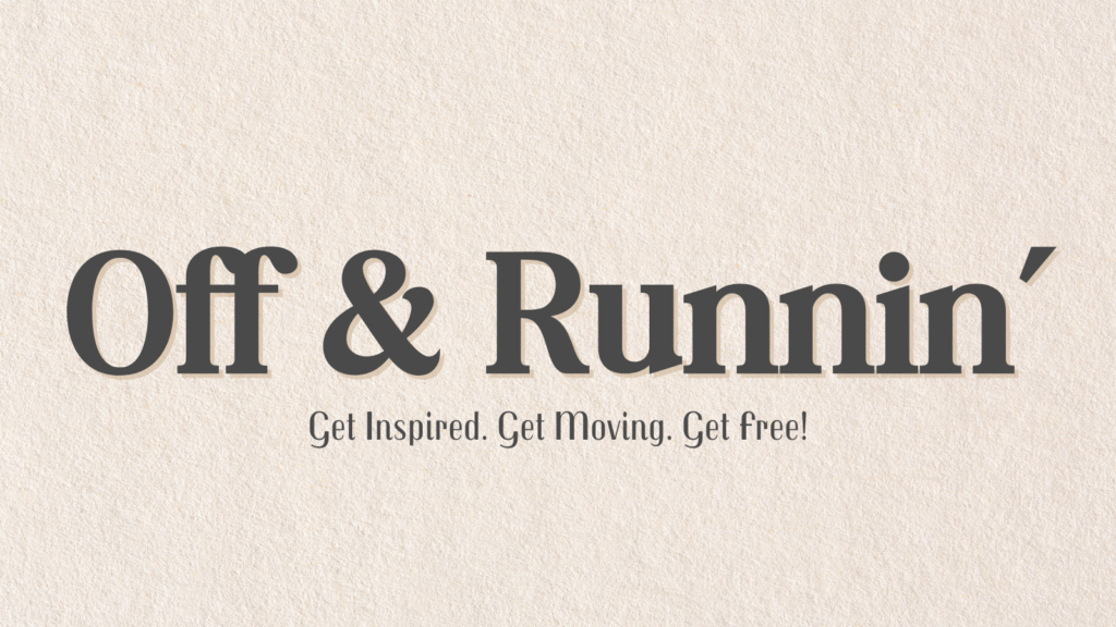Off and Runnin - Explore. Move. Thrive. Off and Runnin homepage banner with minimalist beige background and bold logo, representing travel, yoga, fitness, and digital nomad lifestyle.