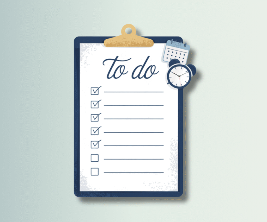 A visual checklist on a clipboard with calendar and clock icons — symbolizing how to build a repeatable system for success and discipline.

