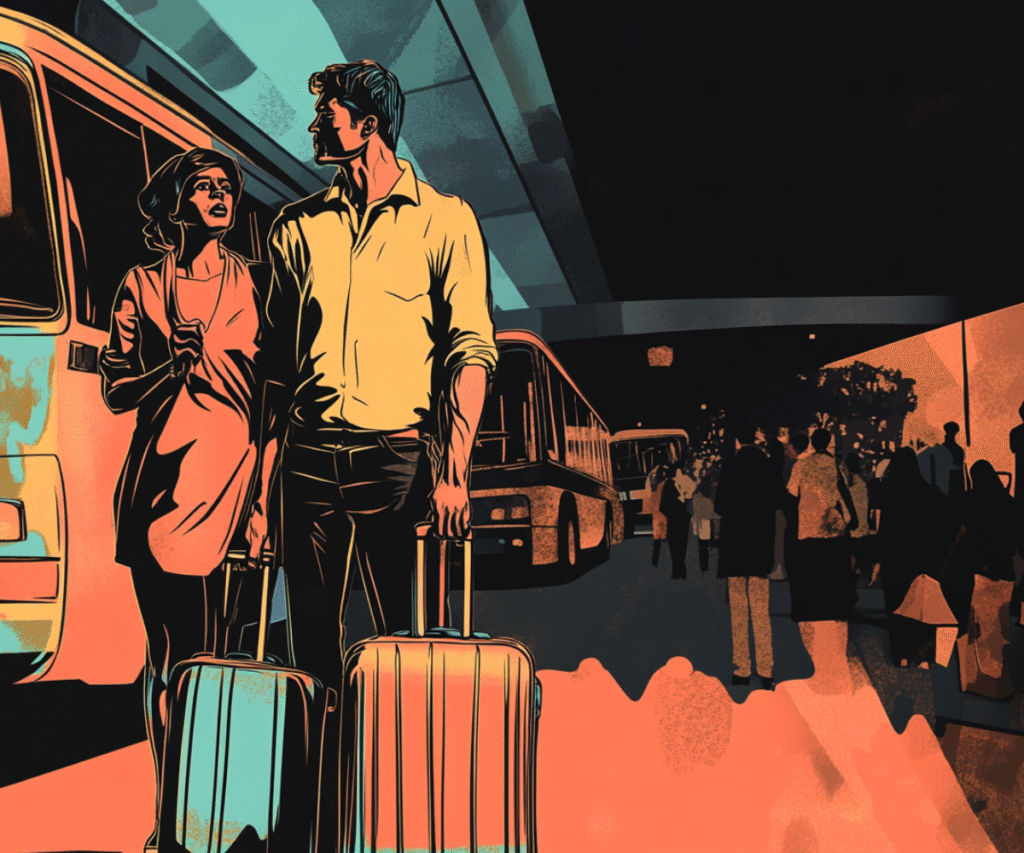 two people waiting for the bus