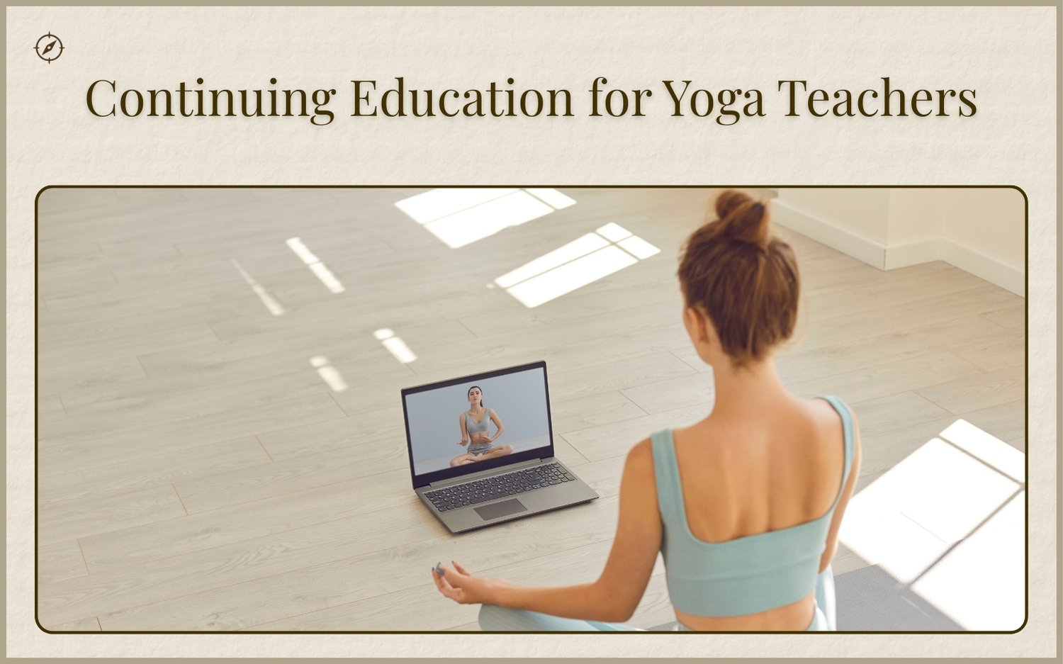 continuing-education-for-yoga-teachers-hero Online continuing education for yoga teachers with virtual training on laptop