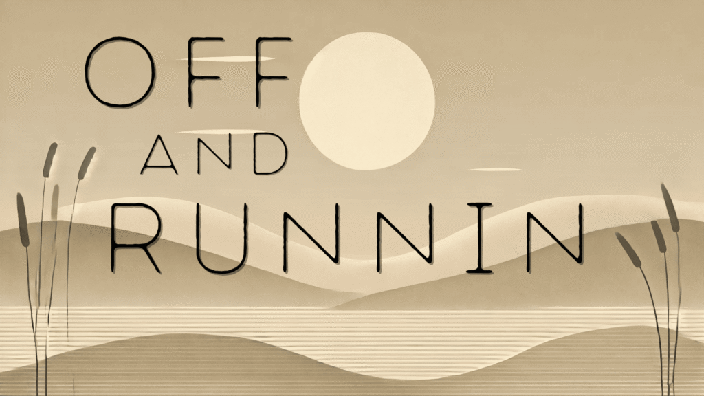 off-and-runnin-homepage-hero Off and Runnin logo over serene minimalist landscape with sun and hills